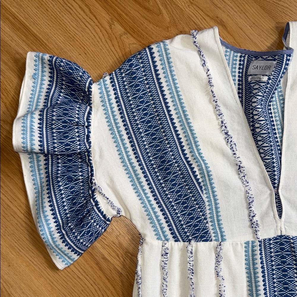 Saylor X Revovle White blue ruffle sleeve midi dress Coastal Midi Boho Size L - Picture 4 of 12